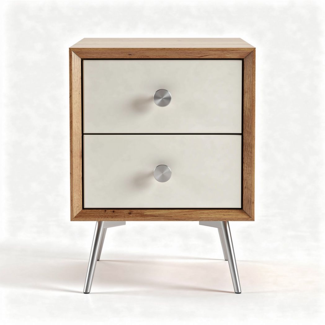 Wooden nightstand with two drawers and metal legs 40 x 40 x 50cm