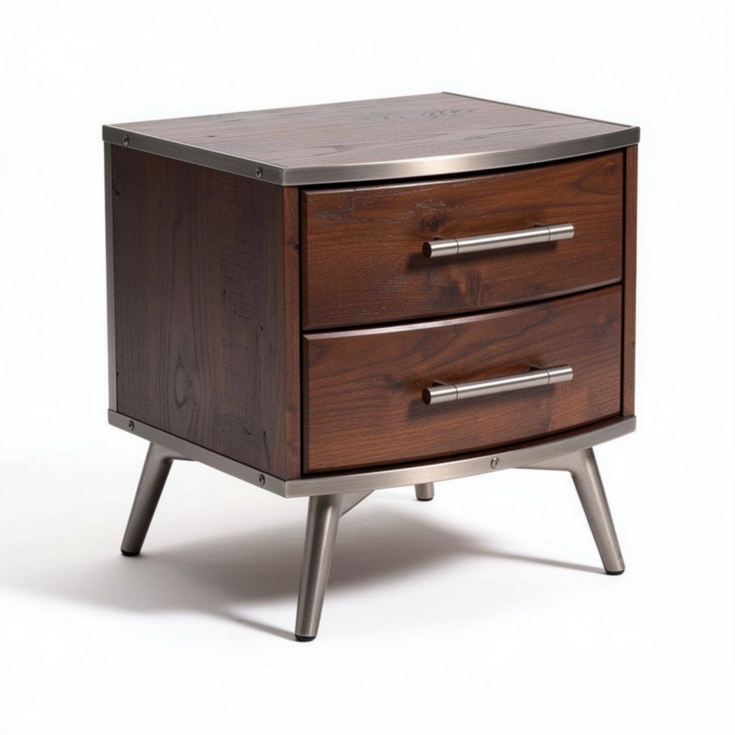 Wooden nightstand with metallic accents two drawers 45 x 40 x 50cm