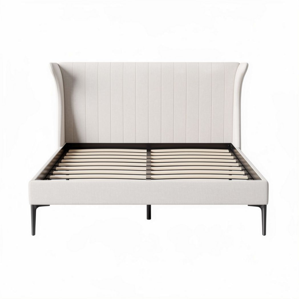 Upholstered platform bed frame with headboard in light gray fabric 210 x 160 x 100cm