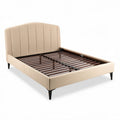Upholstered bed frame with wooden slats in beige 200 x 160 x 100cm