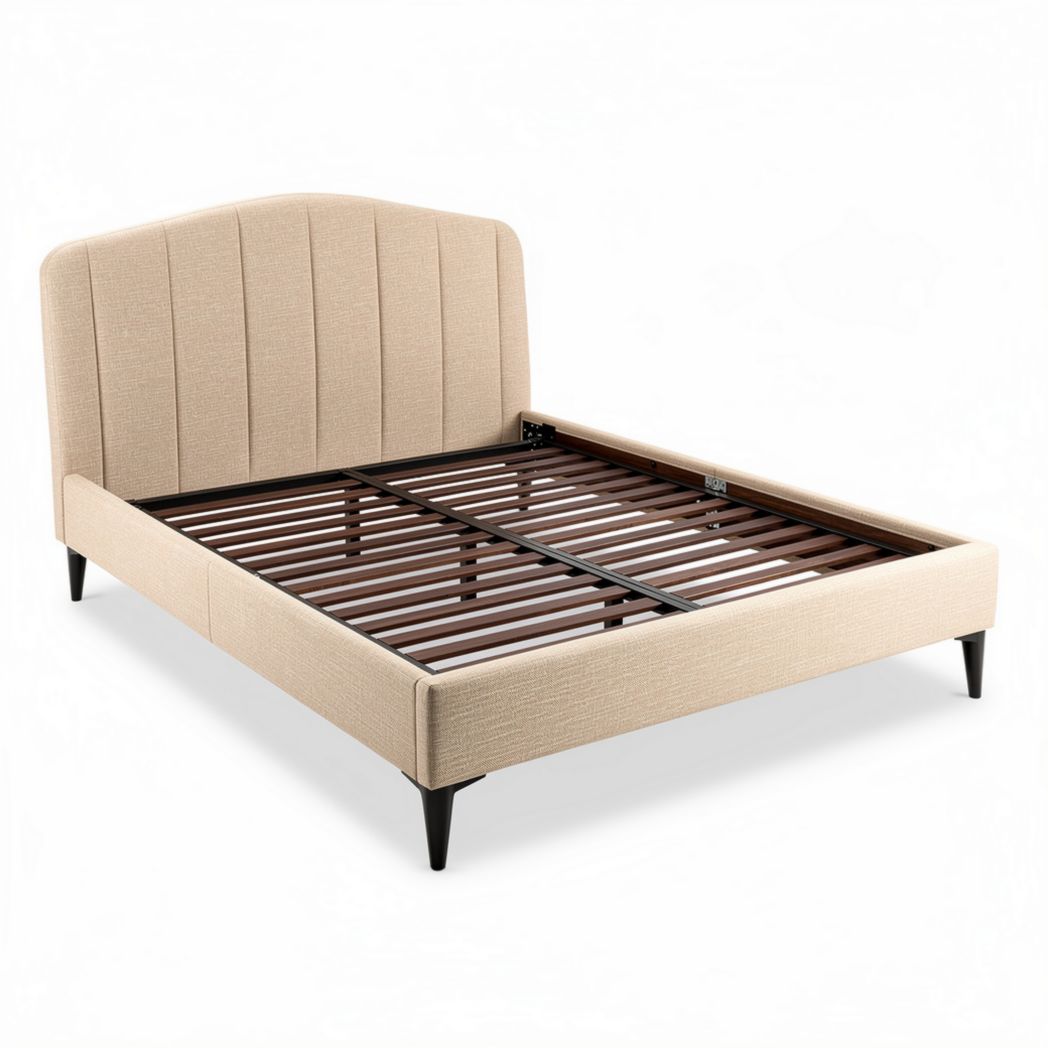 Upholstered bed frame with wooden slats in beige 200 x 160 x 100cm