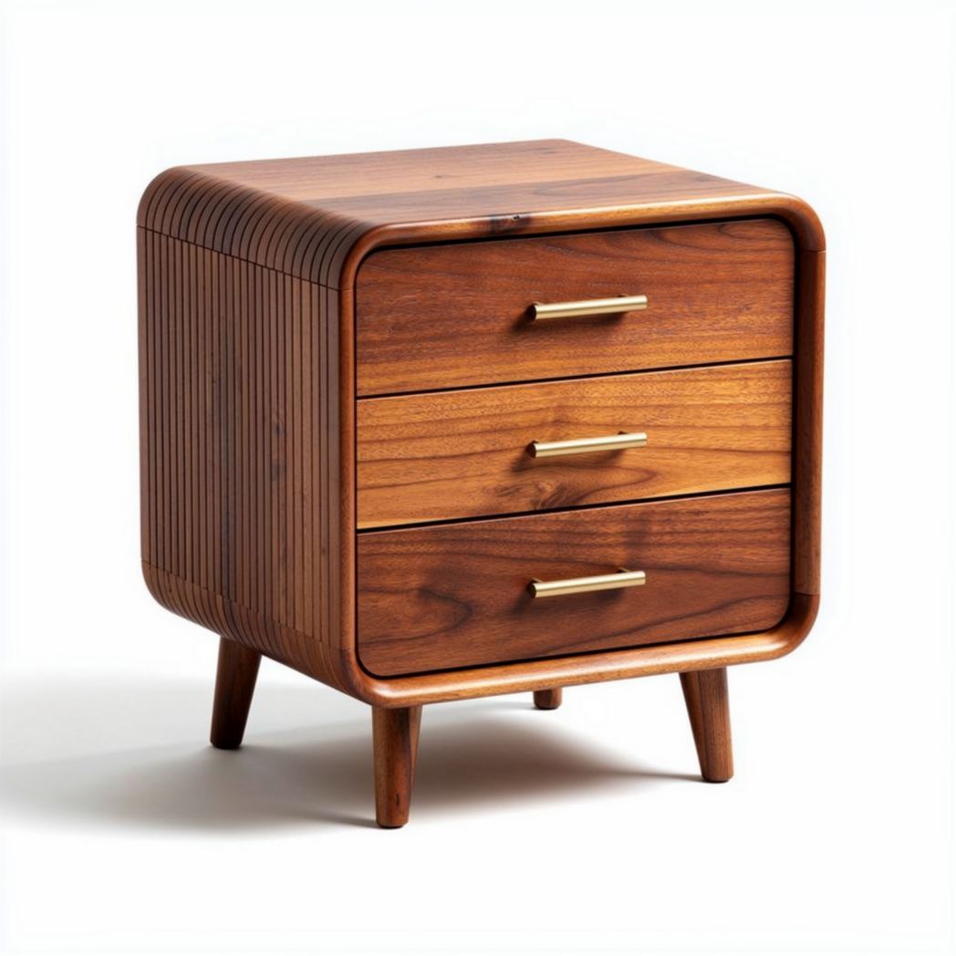 Wooden nightstand with three drawers and rounded edges 35 x 35 x 45cm