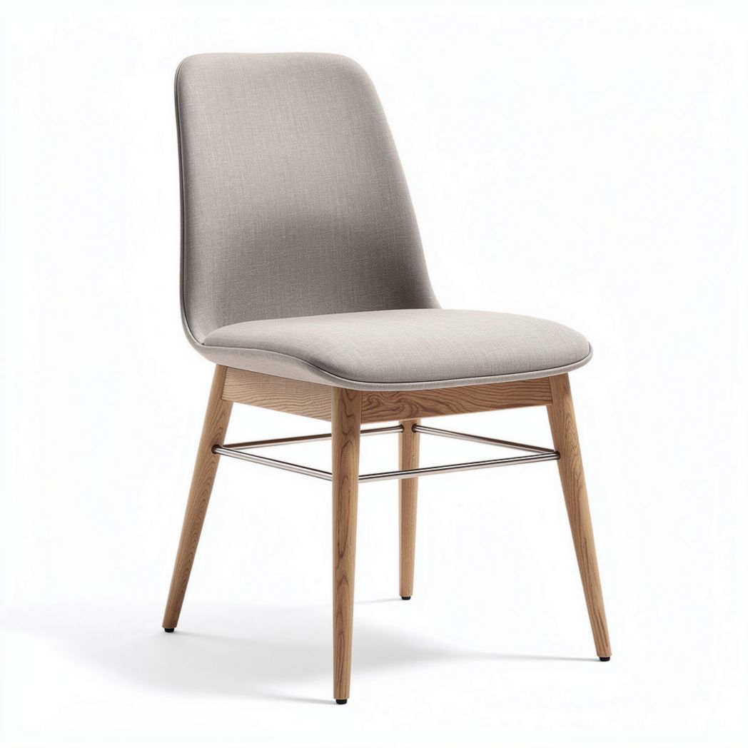 Fabric dining chair with wooden legs in gray color 45 x 45 x 90cm