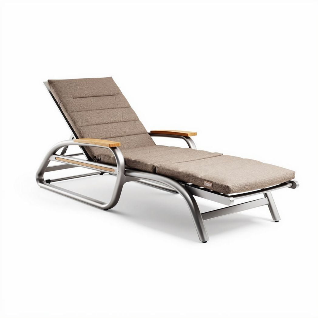 Outdoor reclining lounge chair with aluminum frame and fabric cushion in beige 180 x 60 x 30cm