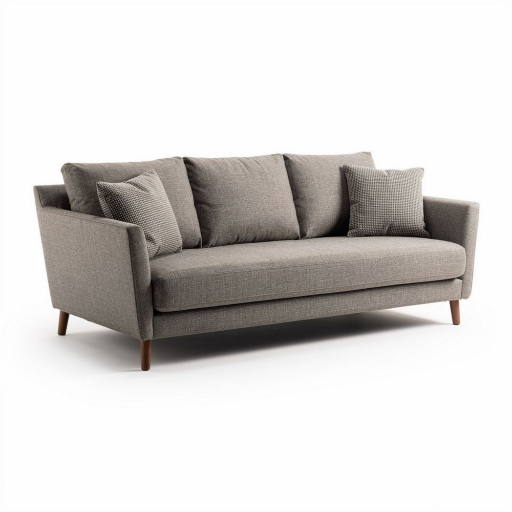 Fabric sofa with removable cushions in gray and wood legs 200 x 90 x 85cm
