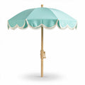 Beach umbrella with fringe design in teal color and wooden pole 160 x 160 x 250cm