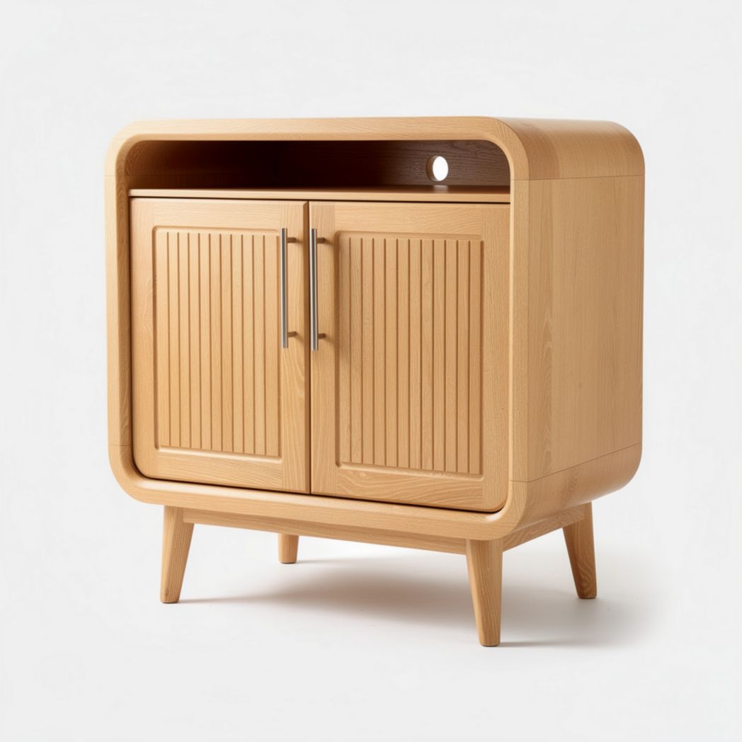 Wooden storage cabinet with two doors and open shelf 80 x 40 x 70cm