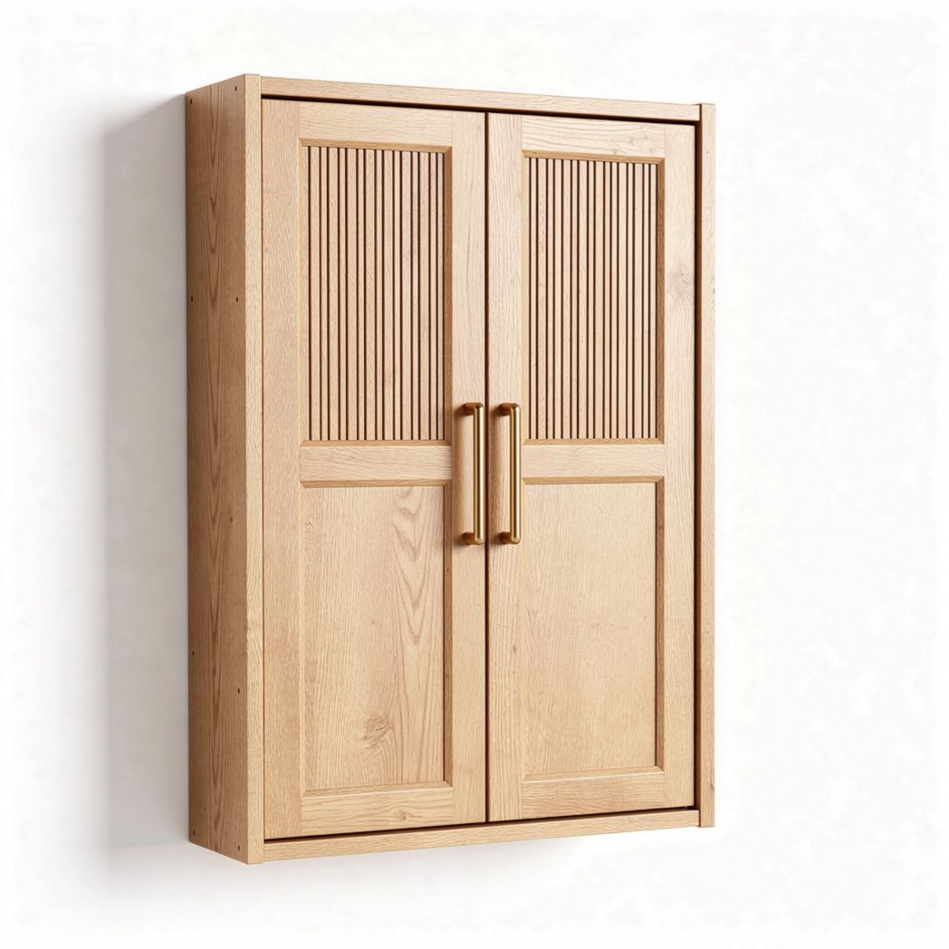 Wooden storage cabinet with double doors and ribbed design 80 x 40 x 120cm