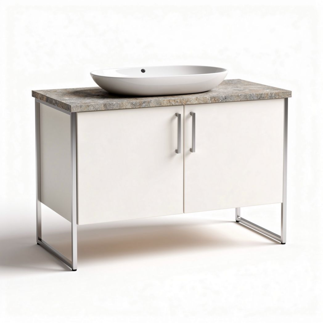 Freestanding bathroom vanity with stone top and ceramic sink 90 x 45 x 75cm