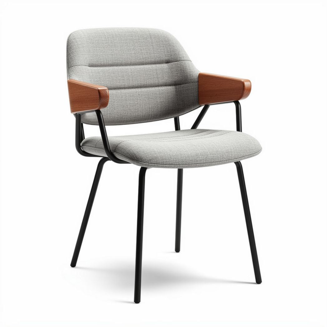 Fabric dining chair with wood armrests and metal legs 60 x 55 x 80cm