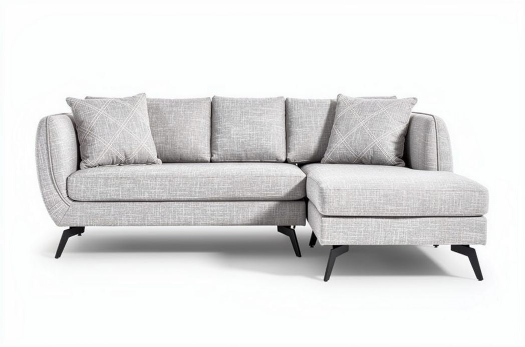 Sectional sofa with gray fabric upholstery and removable cushions 180 x 90 x 85cm