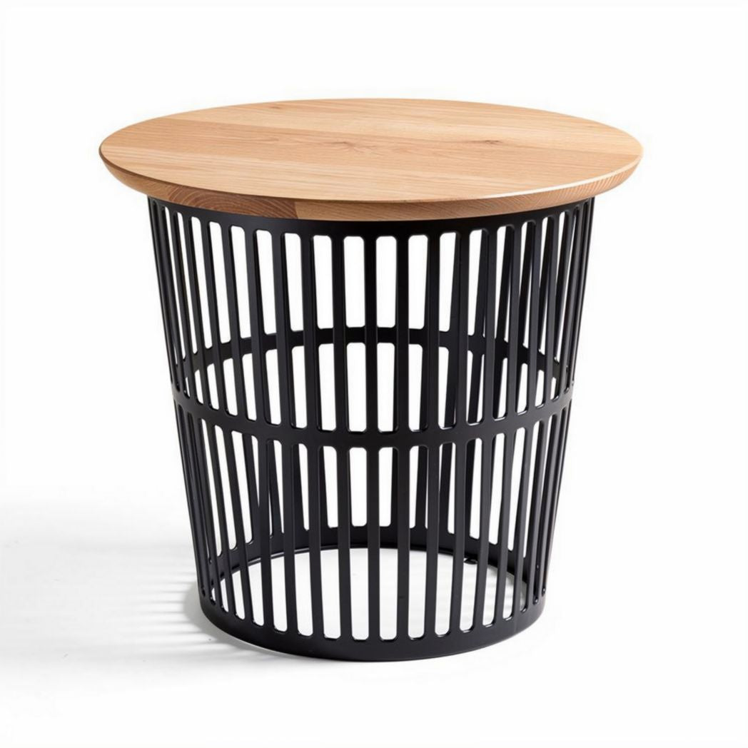 Wooden top metal base side table with a modern design 40 x 40 x 45cm